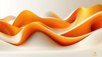 Poster - Abstract waves of orange and white flowing gracefully across a soft background, showcasing fluidity and movement in a modern artistic design concept for creative projects