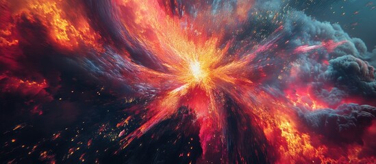 Wall Mural - Stunning Explosive Fireworks Display Illuminating Night Sky with Vibrant Colors and Dynamic Sparks