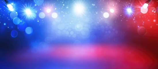 Poster - Colorful bokeh lights on a red and blue gradient backdrop creating a festive and vibrant abstract background for holiday celebrations.