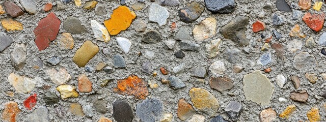 Poster - A close-up view of a textured concrete surface with various colored stones embedded.