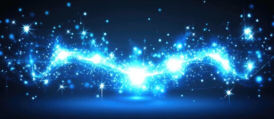 Poster - Magical blue abstract bokeh backdrop with glowing lights sparkling effect for events and celebrations neon illumination decor