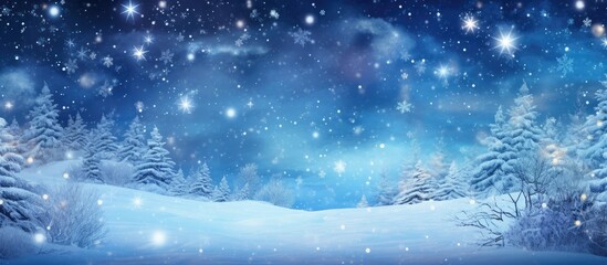 Sticker - Winter Wonderland Background with Sparkling Snowflakes and Glowing Stars for New Year and Christmas Celebrations