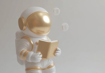 Aufkleber - A stylized astronaut reading a book, blending exploration with knowledge.