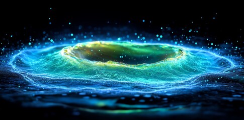 Poster - A glowing, abstract representation of a vortex or energy wave in a dark environment.