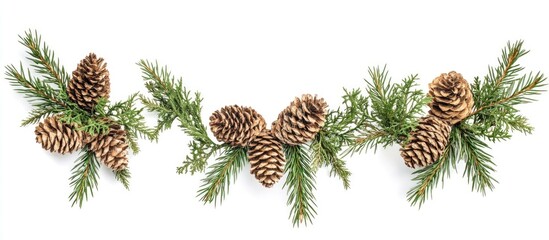 Sticker - Minimalistic pine cone wreath with greenery on a white background perfect for adding personalized text or seasonal decorations