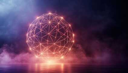 Aufkleber - A glowing geometric sphere surrounded by mist and light effects.