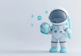 Aufkleber - A cute astronaut holding a globe, symbolizing exploration and environmental awareness.
