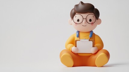 Poster - A cheerful cartoon character with glasses sits holding a clipboard, symbolizing education or learning.