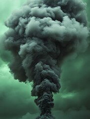 Wall Mural - black smoke green explosion, generative ai