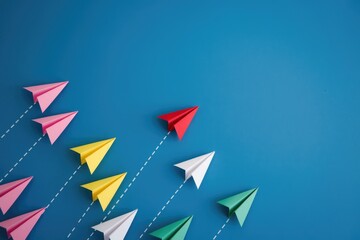 Aufkleber - Red paper airplane leading a group of other colored airplanes