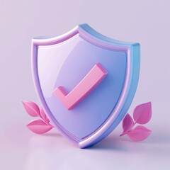 Fototapete - 3D shield protection icon with check for online payment on white background concept, user account for 3d security with payment protection on isolated vector render background