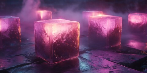 Poster - A mystical scene featuring glowing ice cubes surrounded by mist.