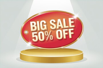 Poster - Red and gold oval sign with 'Big Sale 50% Off'