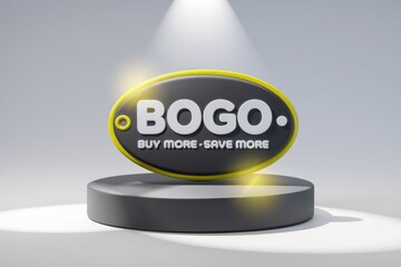 Poster - A 3D rendering of the BOGO sale logo with a spotlight on it