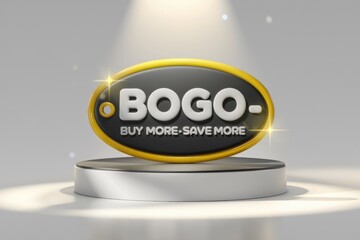 Poster - 3D rendering of a BOGO sale sign with a golden rim.