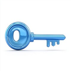 Fototapete - Blue key 3d icon bubble message isolated on white background with unlock password access symbol or security open secure safe lock sign and privacy secret business success of protection safety code