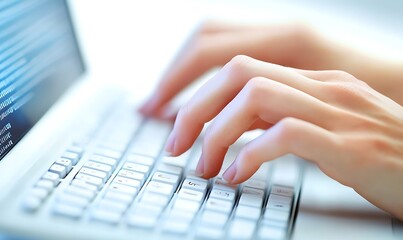 Poster - Close-up of hands typing on a keyboard, indicating work or communication.