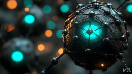 Poster - Abstract representation of molecular structures with glowing elements.