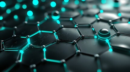 Poster - Abstract representation of a molecular structure with glowing elements.
