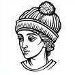 © Who is Santi - A vector logo featuring a black-and-white line drawing of the Greek goddess Sybil's head statue, adorned with a beanie hat with pom poms.