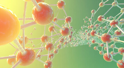 Aufkleber - Exploration of molecular structures showcasing connections in a vibrant yellow and green background