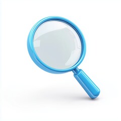 Poster - Search 3d icon magnifying glass isolated on white background with blue speech bubble message find symbol simple concept or magnification loupe discovery 
