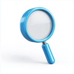 Poster - Search 3d icon magnifying glass isolated on white background with blue speech bubble message find symbol simple concept or magnification loupe discovery 