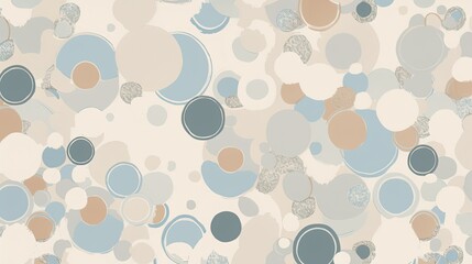 Wall Mural - Abstract design featuring repetitive, rhythmic patterns of soft circles and lines in calming shades of light blue and beige.