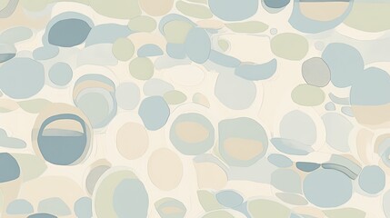 Wall Mural - Abstract design featuring repetitive, rhythmic patterns of soft circles and lines in calming shades of light blue and beige.