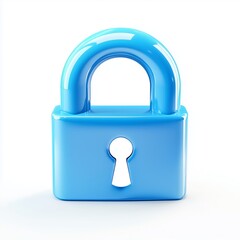 Poster - Unlock 3d icon isolated on white background with blue secure safety lock password bubble message security symbol or secret privacy access protection sign and private open key safe firewall protect