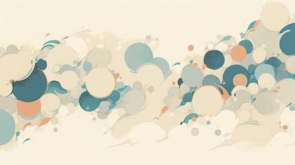 Wall Mural - Abstract design featuring repetitive, rhythmic patterns of soft circles and lines in calming shades of light blue and beige.