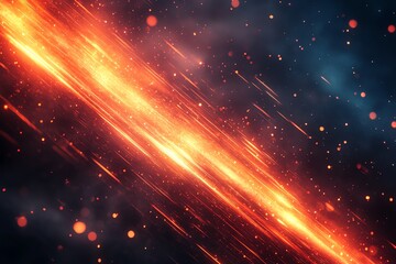 Poster - A vibrant, fiery abstract design with glowing particles and dynamic movement in a dark background.