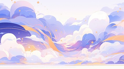 Wall Mural - Abstract design with layered 2D and 3D elements in soft pastels, featuring overlapping shapes and shadows for a dimensional effect.