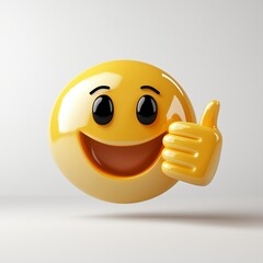 Fototapete - Vector illustration of yellow color thumb up emoticon on white background. 3d style design of approval emoji