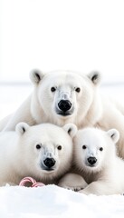 Wall Mural - Polar bear family portrait in snow.