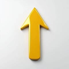 Poster - yellow upward arrow isolated on a white background. Clean and glossy design. Concept of direction and rise. 3D Rendering