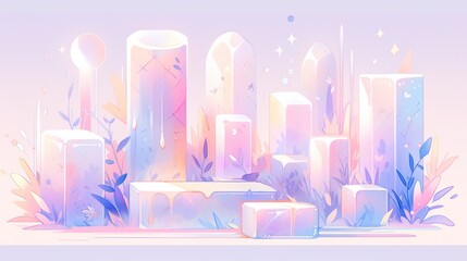Wall Mural - Abstract 3D shapes and gradient colors, providing a sense of depth and energy in a pastel palette.