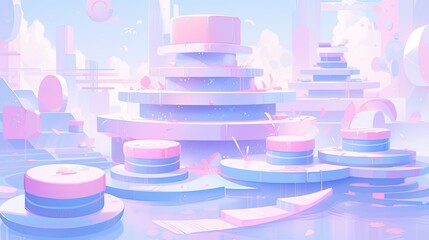 Wall Mural - Abstract 3D shapes and gradient colors, providing a sense of depth and energy in a pastel palette.