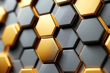 Aufkleber - A close-up of hexagonal patterns in gold and gray, showcasing a modern geometric design.