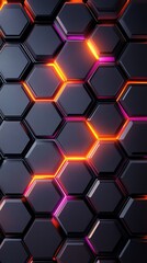 Poster - A futuristic hexagonal pattern illuminated with vibrant orange and pink lights.