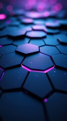 Poster - A close-up view of hexagonal patterns illuminated with purple and blue lighting.