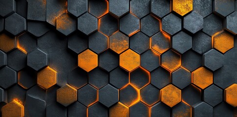 Aufkleber - A textured hexagonal pattern with glowing orange highlights on a dark background.