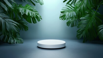 Poster - Showcasing nature's beauty a minimalist stage surrounded by lush greenery studio setting