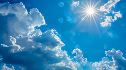blue sky with sun and clouds: a serene sky with a bright sun and beautiful clouds, representing a cl