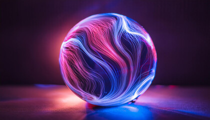 Wall Mural - magic sphere with plasma glow. abstract futuristic flowing neon energy ball with glowing waves.