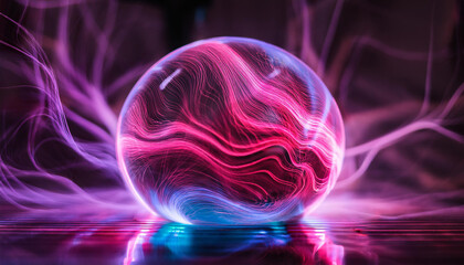 Wall Mural - magic sphere with plasma glow. abstract futuristic flowing neon energy ball with glowing waves.