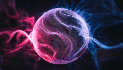 Wall Mural - magic sphere with plasma glow. abstract futuristic flowing neon energy ball with glowing waves.