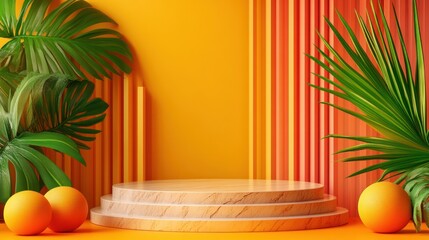 Poster - stylish tropical display with orange accents modern studio 3d design bright colors artistic concept
