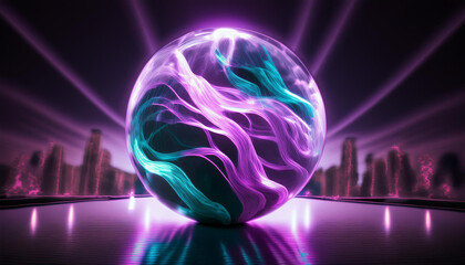 Wall Mural - magic sphere with plasma glow. abstract futuristic flowing neon energy ball with glowing waves.