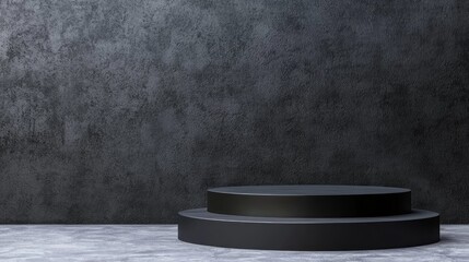 Poster - Modern black circular platform display studio setting 3d render minimalist design top view